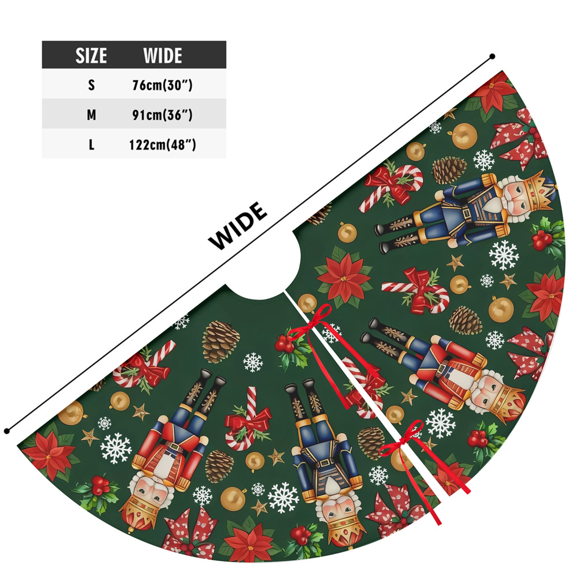 Nutcracker Green Poinsettia Holiday Decor Festive Snowflakes Christmas Tree Skirt