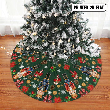 Nutcracker Green Poinsettia Holiday Decor Festive Snowflakes Christmas Tree Skirt