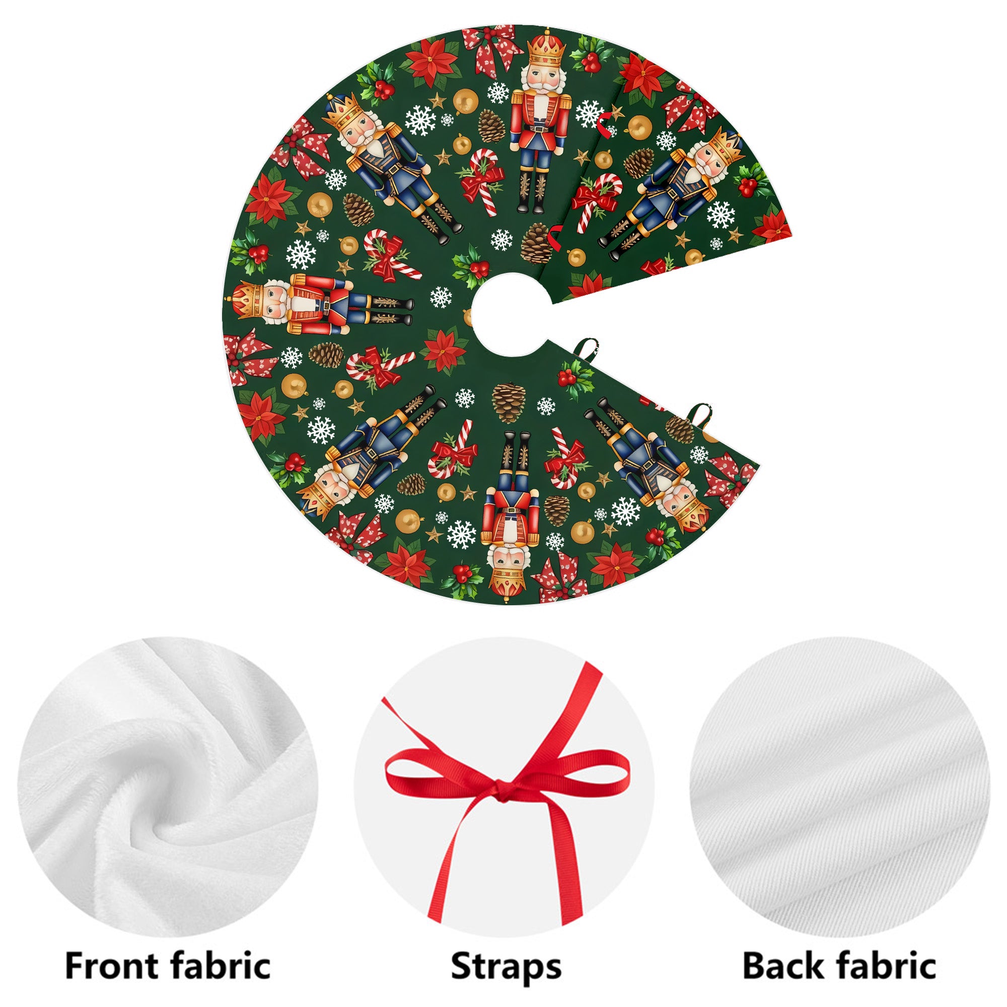 Nutcracker Green Poinsettia Holiday Decor Festive Snowflakes Christmas Tree Skirt