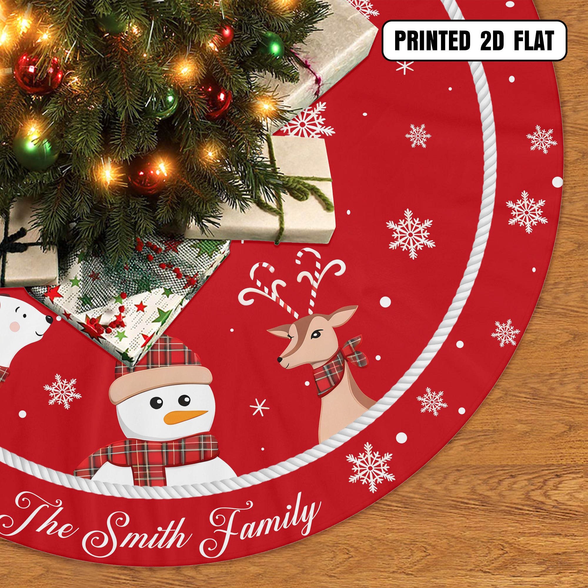 Winter Snowflake Reindeer Bear Christmas Holiday Decoration Personalized Christmas Tree Skirt