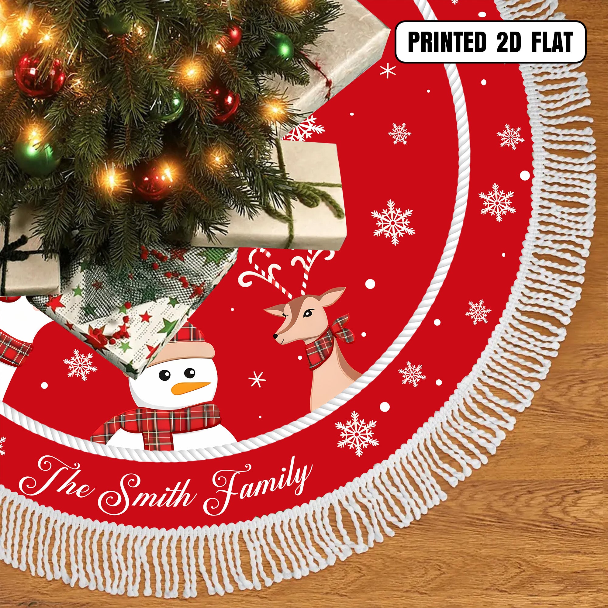 Winter Snowflake Reindeer Bear Christmas Holiday Decoration Personalized Christmas Tree Skirt