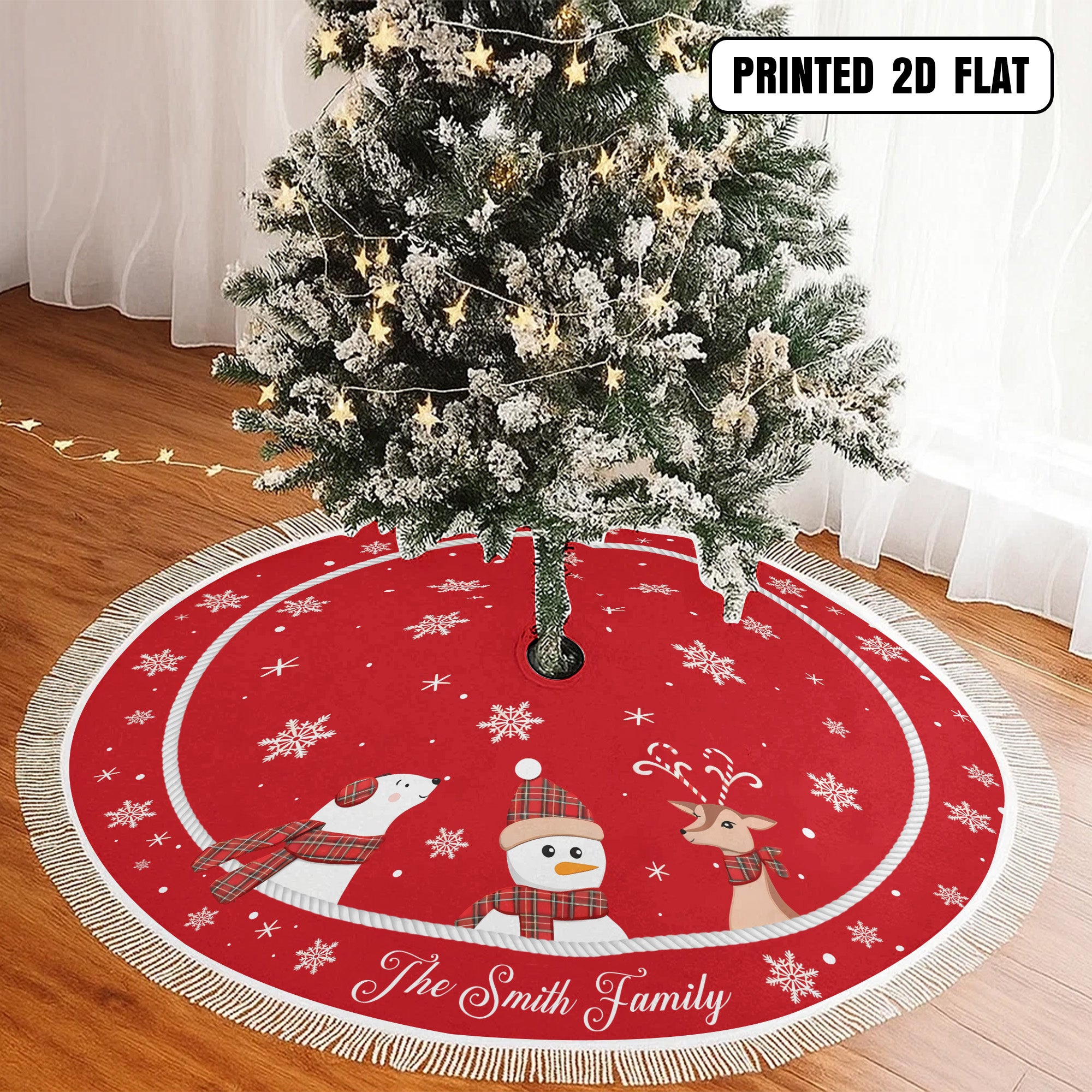 Winter Snowflake Reindeer Bear Christmas Holiday Decoration Personalized Christmas Tree Skirt