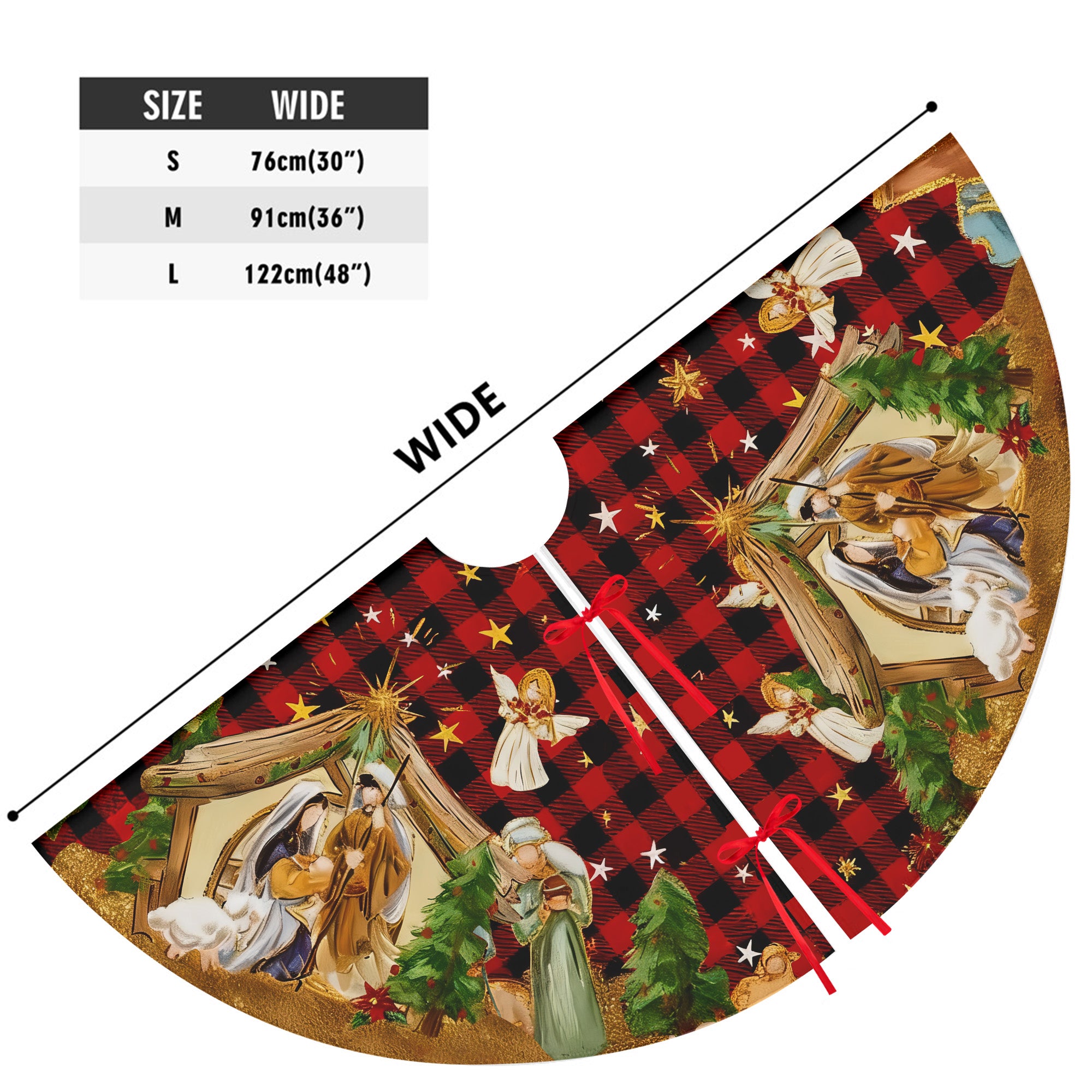 Jesus Nativity Scene Angels Stars Holy Family Holiday Decor Christmas Tree Skirt
