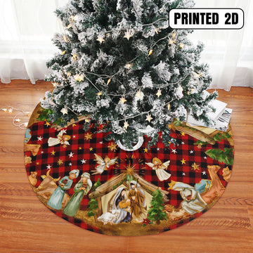Jesus Nativity Scene Angels Stars Holy Family Holiday Decor Christmas Tree Skirt