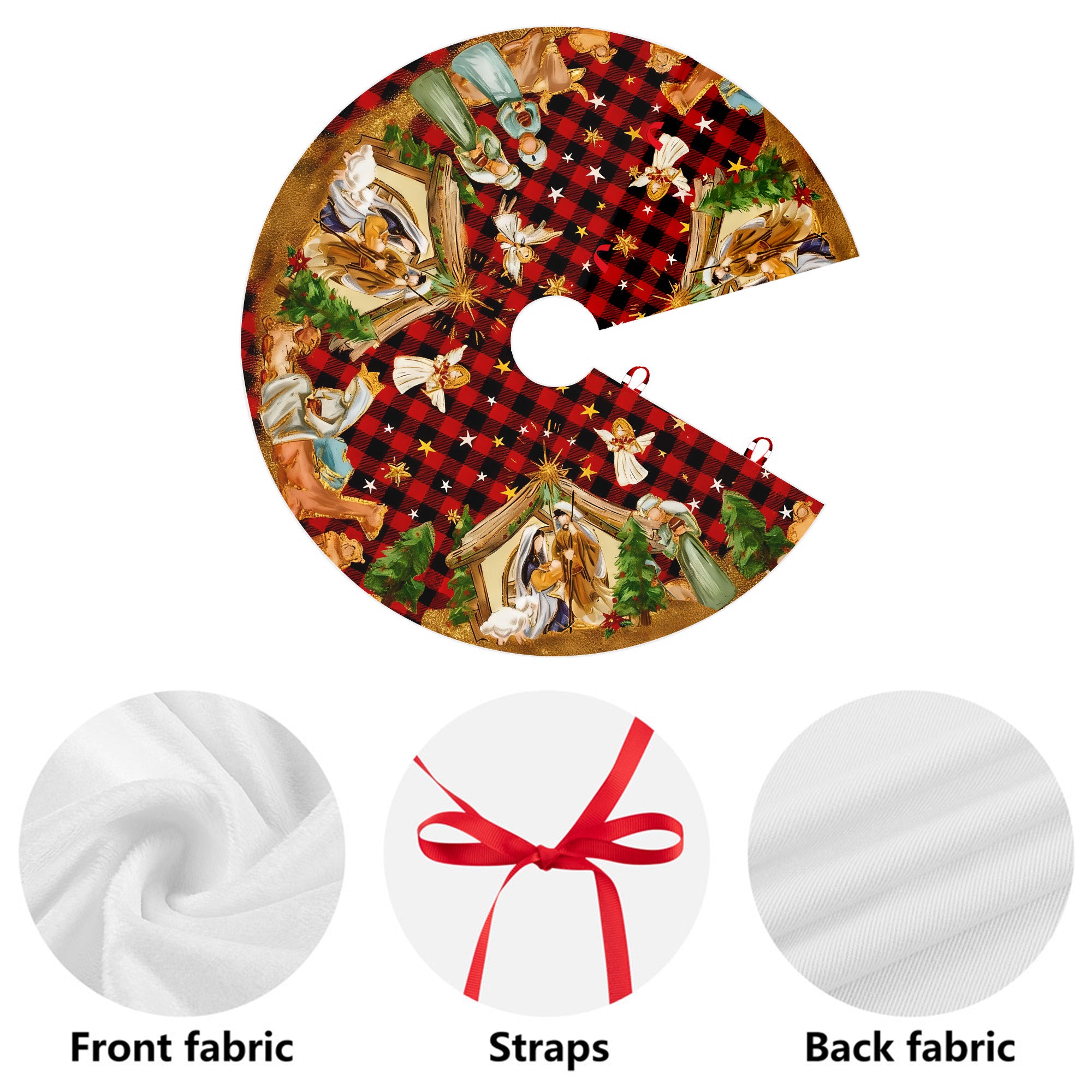 Jesus Nativity Scene Angels Stars Holy Family Holiday Decor Christmas Tree Skirt