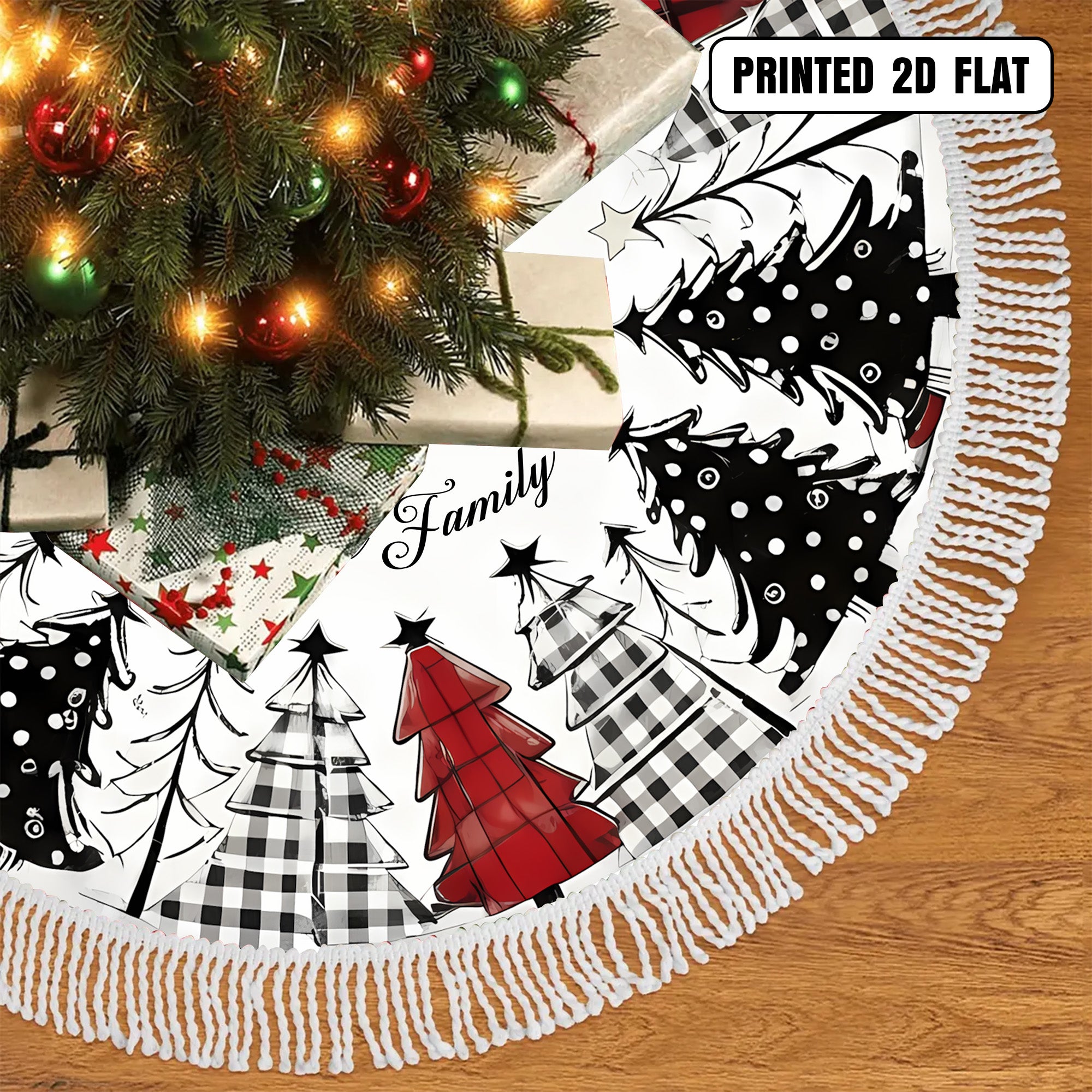 Red Black White Christmas Tree with Snowflakes Home Decor  Personalized Christmas Tree Skirt