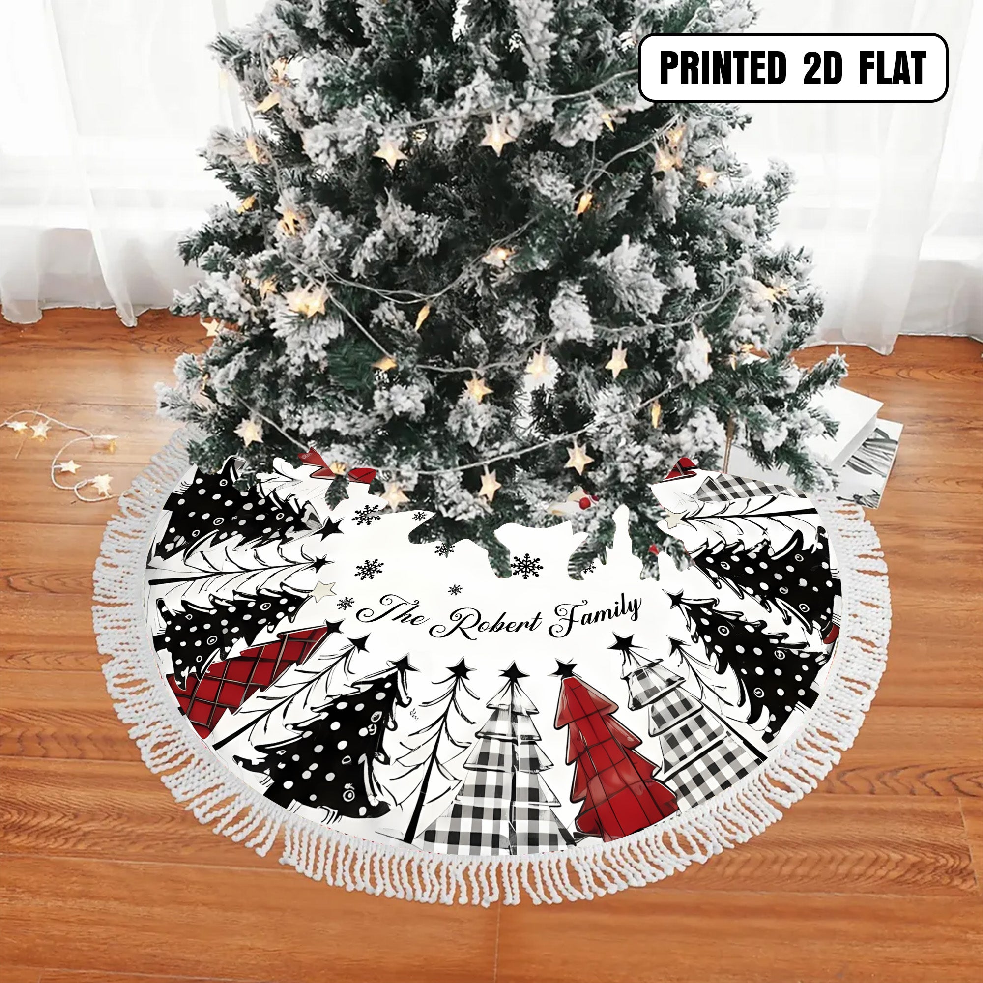 Red Black White Christmas Tree with Snowflakes Home Decor  Personalized Christmas Tree Skirt