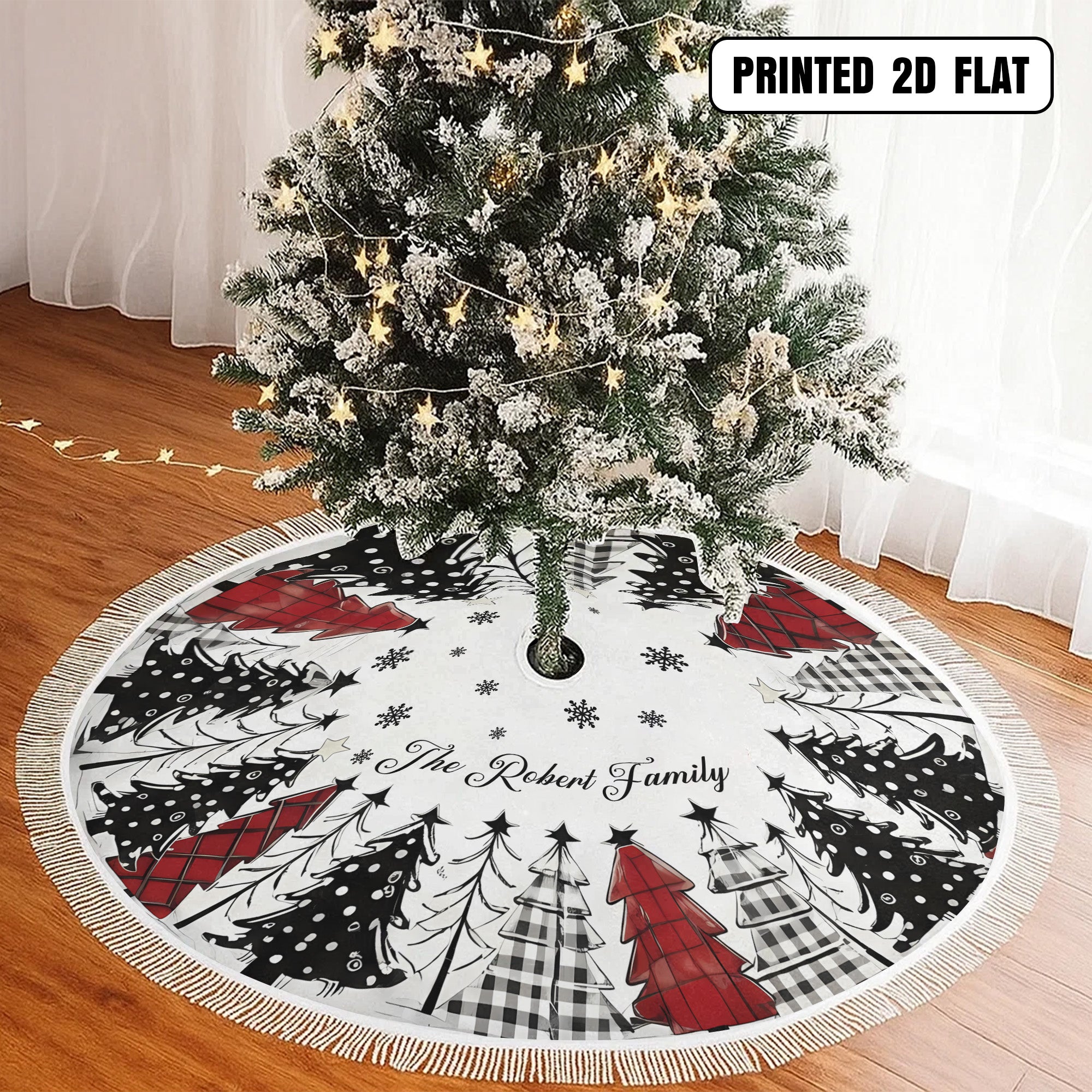 Red Black White Christmas Tree with Snowflakes Home Decor  Personalized Christmas Tree Skirt