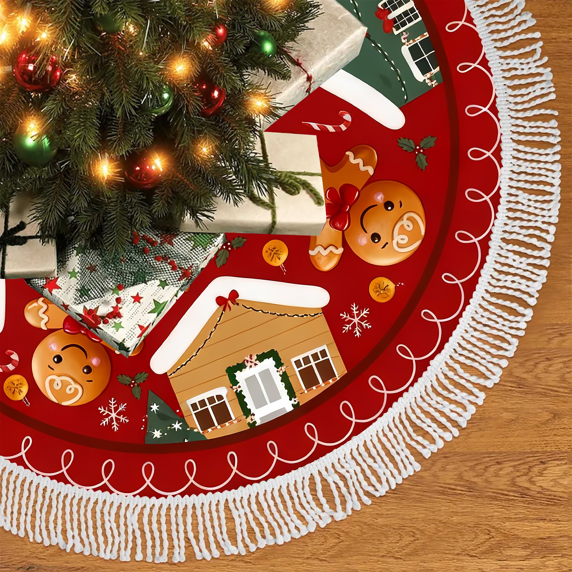 Christmas Gingerbread Houses Candy Holiday Home Party Decor Christmas Tree Skirt