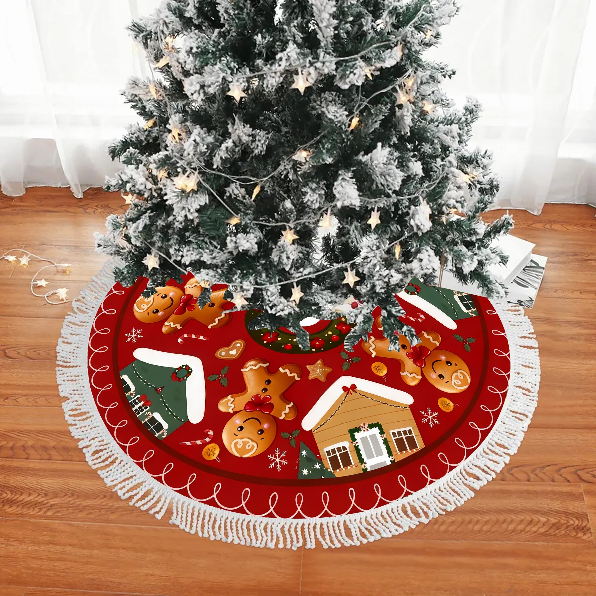 Christmas Gingerbread Houses Candy Holiday Home Party Decor Christmas Tree Skirt