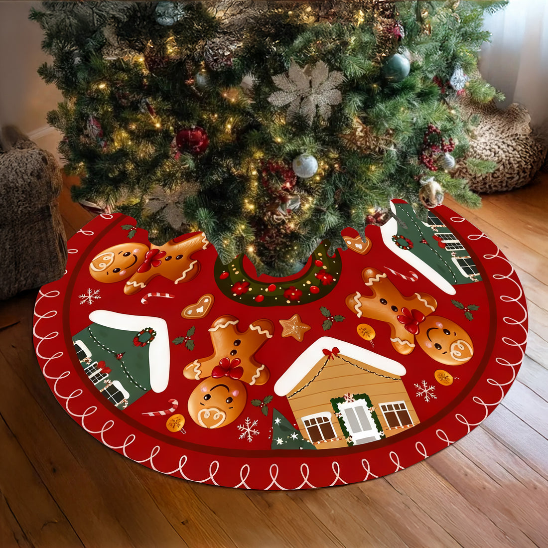Christmas Gingerbread Houses Candy Holiday Home Party Decor Christmas Tree Skirt