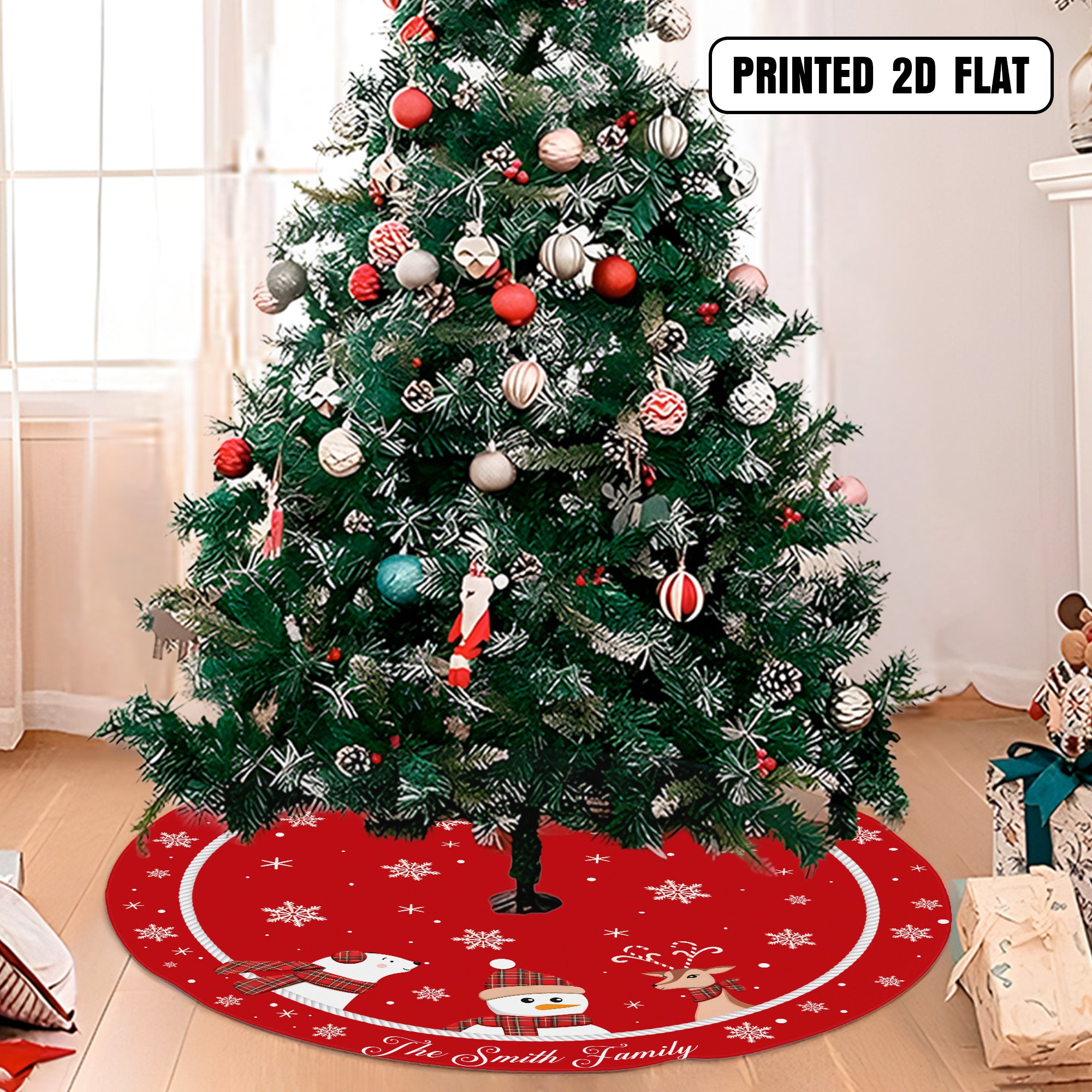 Winter Snowflake Reindeer Bear Christmas Holiday Decoration Personalized Christmas Tree Skirt