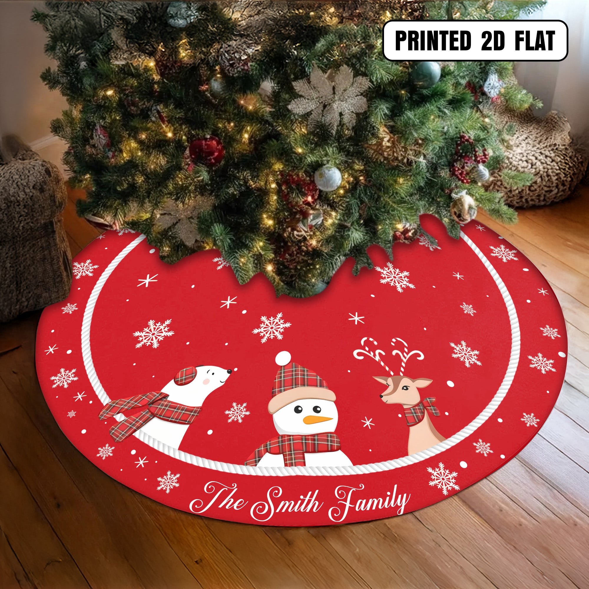 Winter Snowflake Reindeer Bear Christmas Holiday Decoration Personalized Christmas Tree Skirt