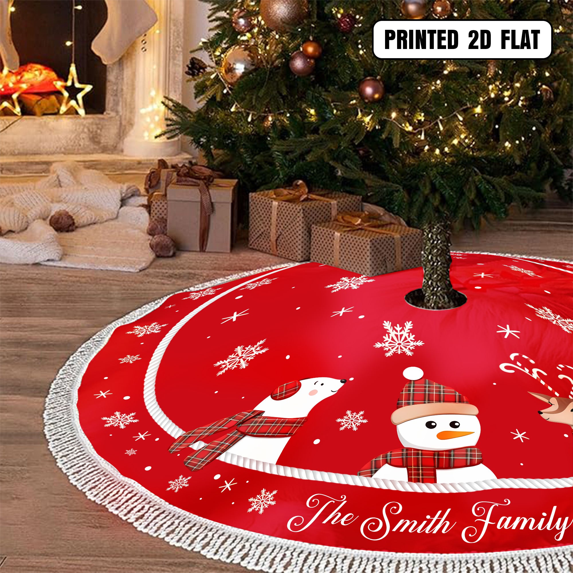 Winter Snowflake Reindeer Bear Christmas Holiday Decoration Personalized Christmas Tree Skirt