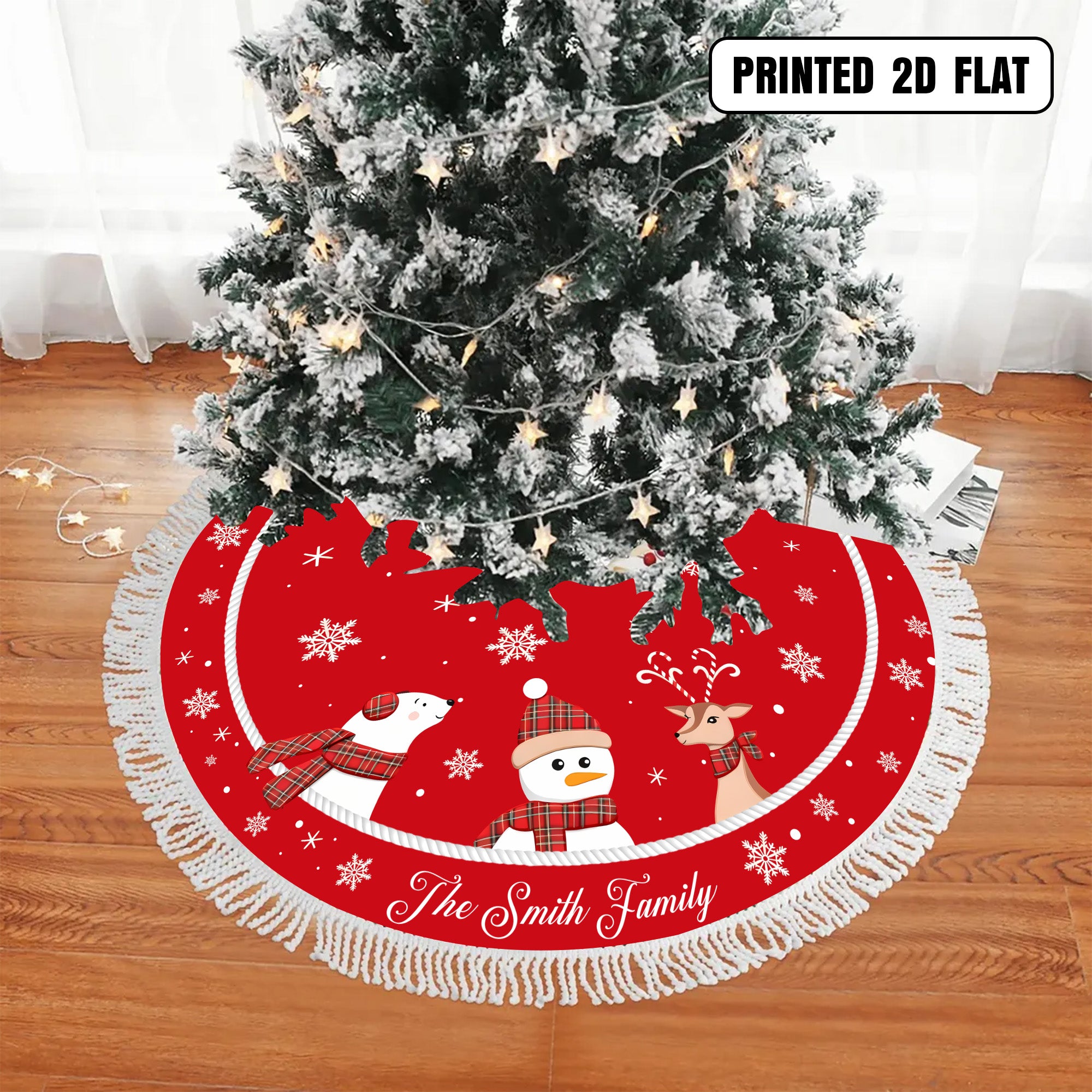 Winter Snowflake Reindeer Bear Christmas Holiday Decoration Personalized Christmas Tree Skirt