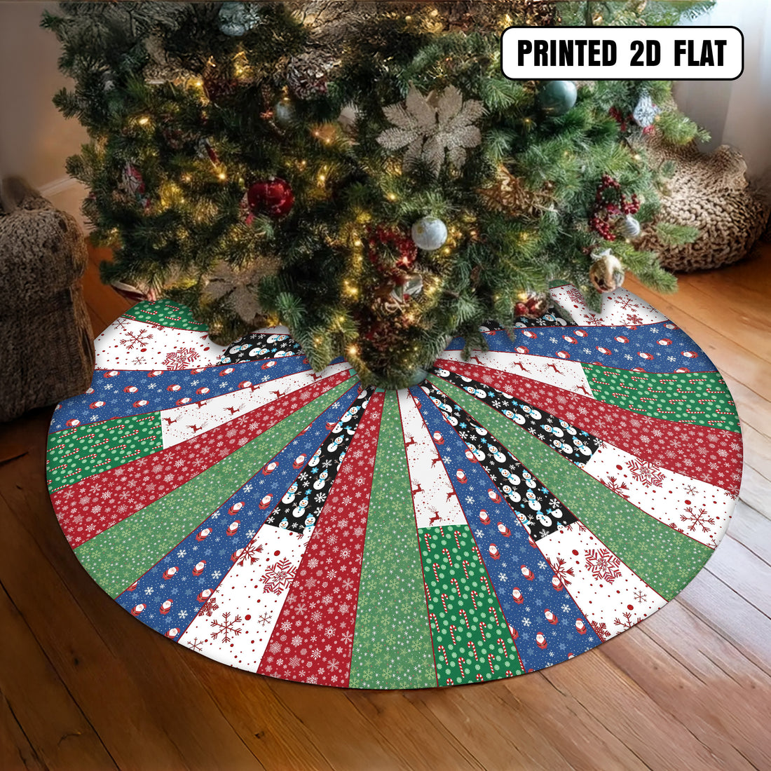 Colorful Patchwork Holiday Christmas Decor Festive Decoration Christmas Tree Skirt