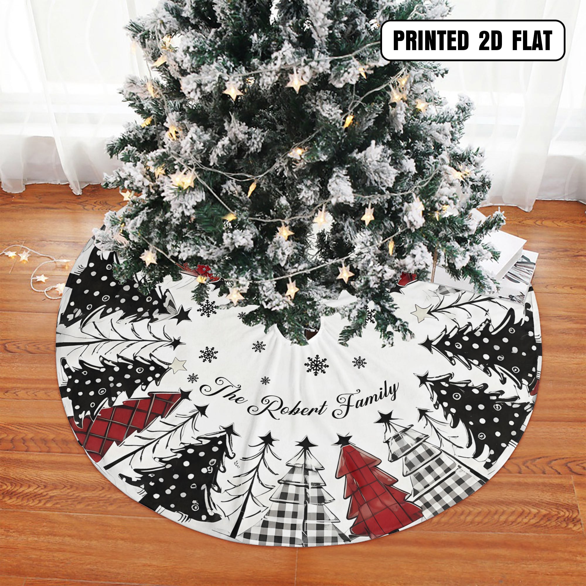Red Black White Christmas Tree with Snowflakes Home Decor  Personalized Christmas Tree Skirt