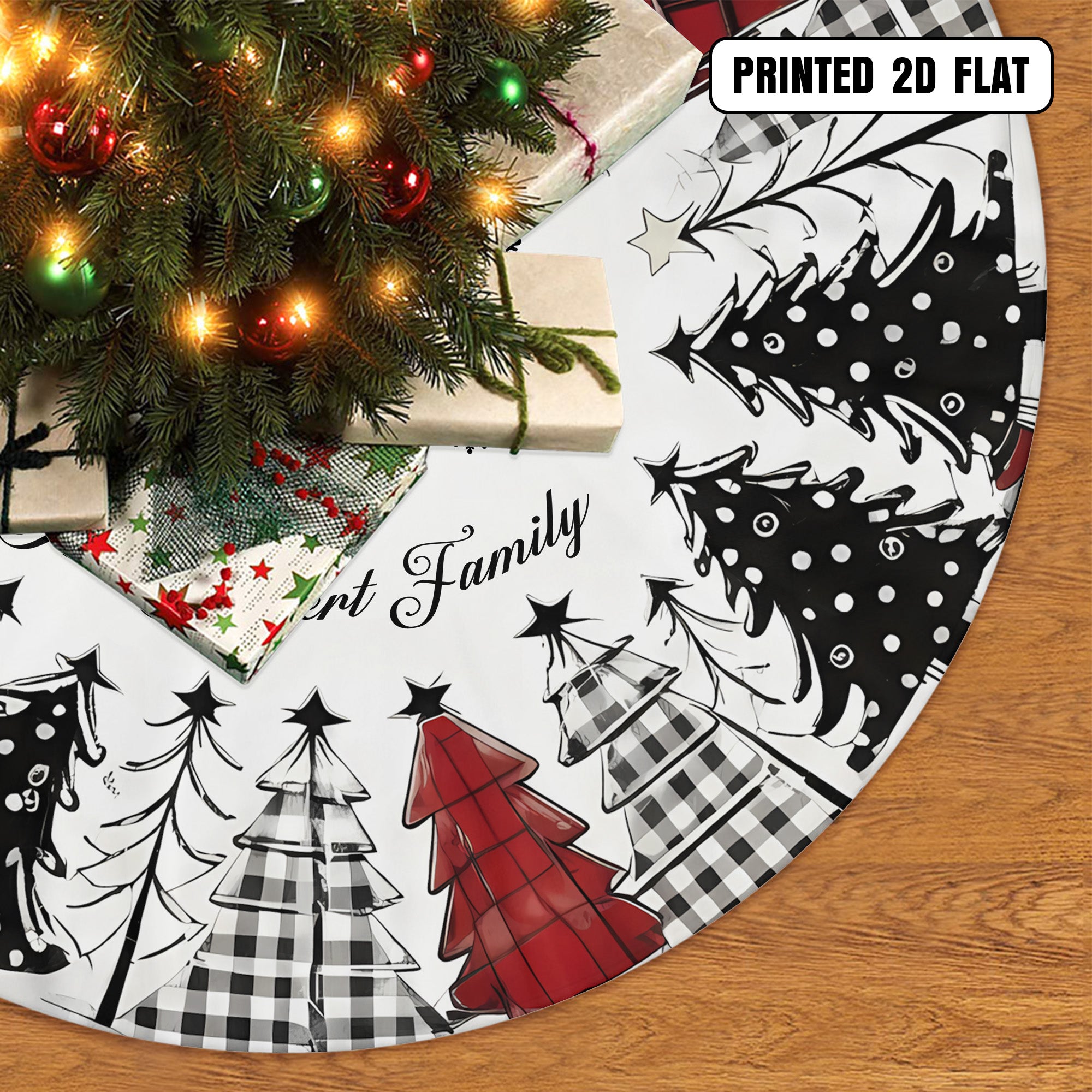 Red Black White Christmas Tree with Snowflakes Home Decor  Personalized Christmas Tree Skirt