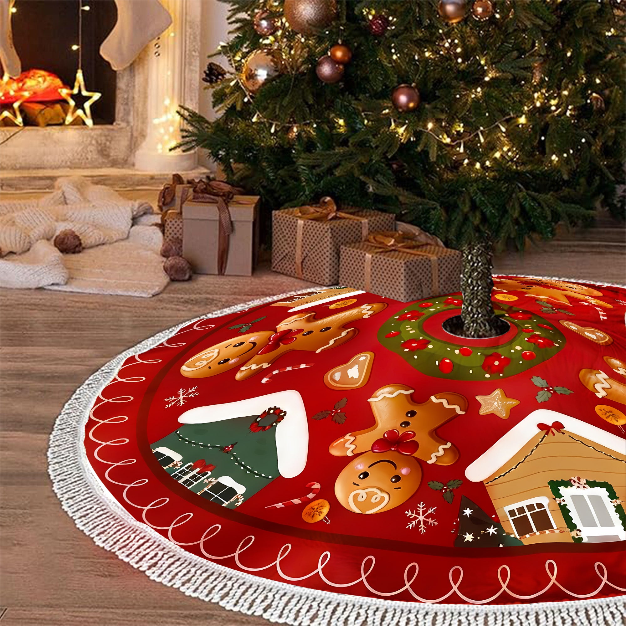 Christmas Gingerbread Houses Candy Holiday Home Party Decor Christmas Tree Skirt