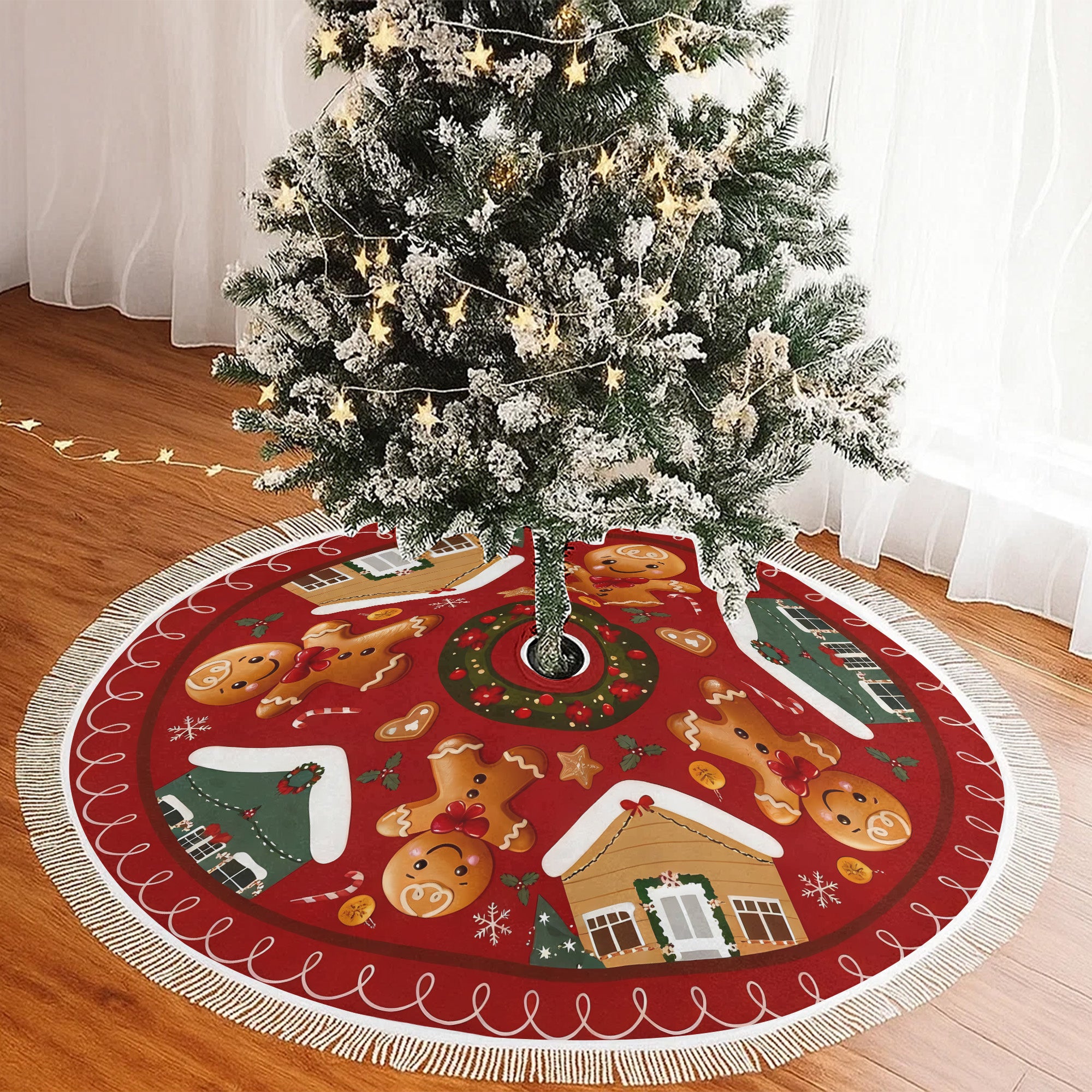 Christmas Gingerbread Houses Candy Holiday Home Party Decor Christmas Tree Skirt