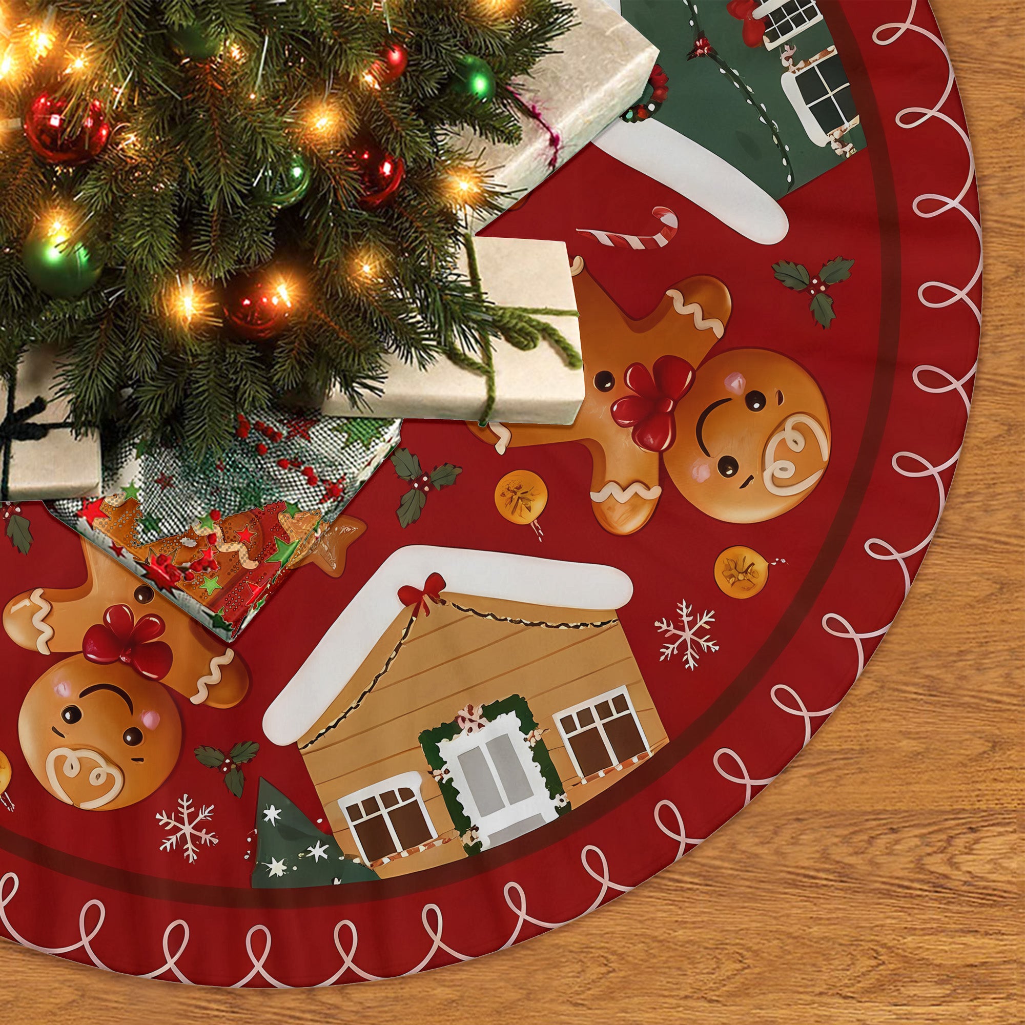 Christmas Gingerbread Houses Candy Holiday Home Party Decor Christmas Tree Skirt