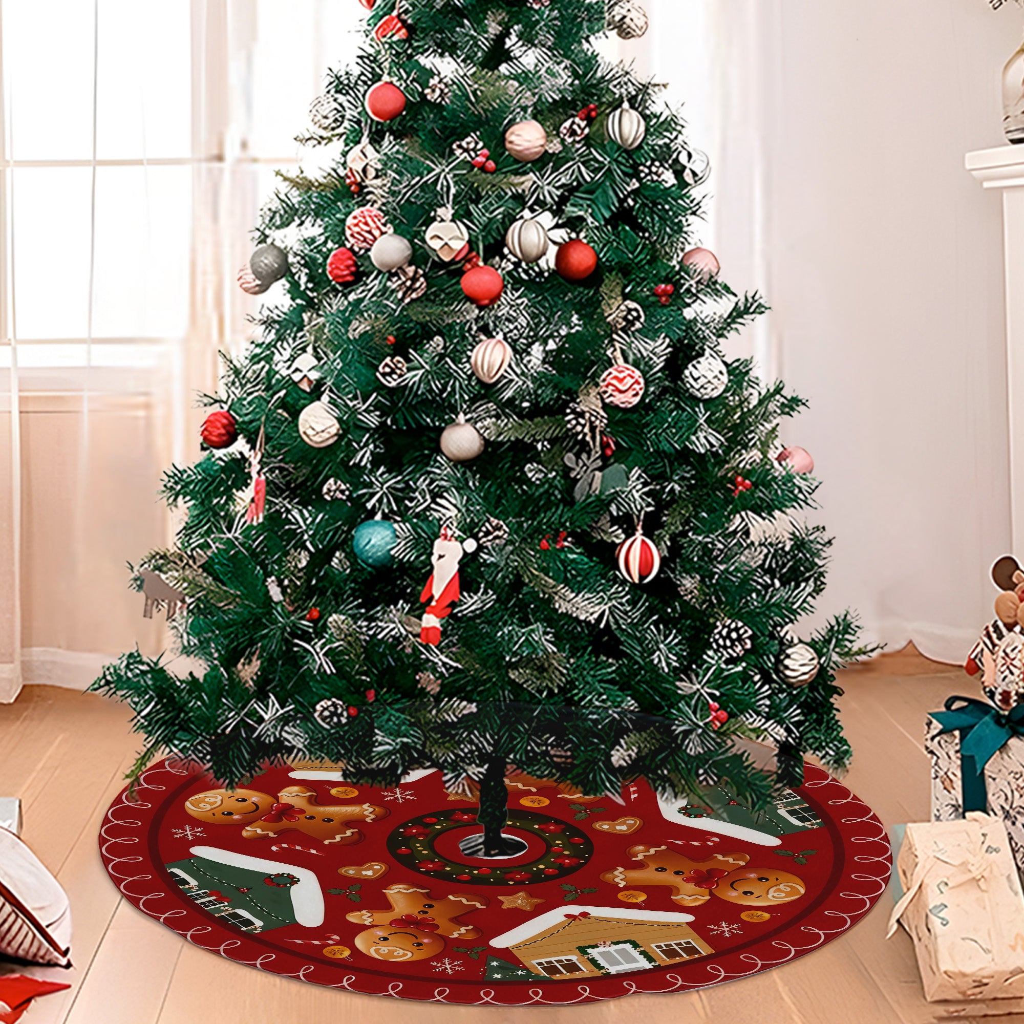 Christmas Gingerbread Houses Candy Holiday Home Party Decor Christmas Tree Skirt